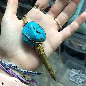 Gold & Blue Bullet Rock Necklace